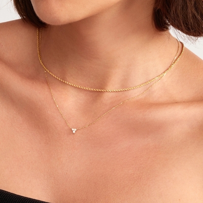18K Gold Zircon Pendant Silver Chain Trio Diamond Cubic Zircon Necklace