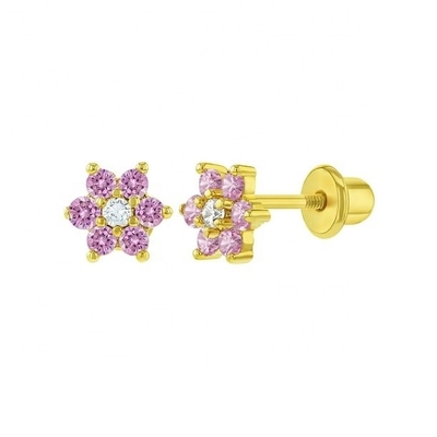 5MM 18k Gold Plated Flower Baby Earrings Perfect Gift for Kids in 925 Sterling Silver