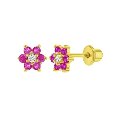 5MM 18k Gold Plated Flower Baby Earrings Perfect Gift for Kids in 925 Sterling Silver