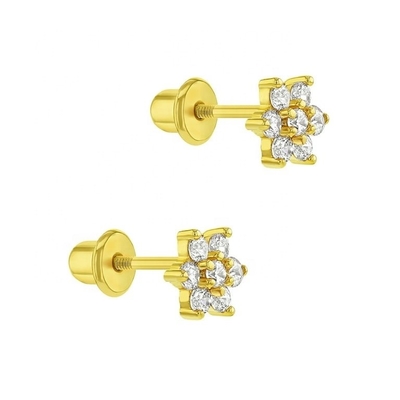 5MM 18k Gold Plated Flower Baby Earrings Perfect Gift for Kids in 925 Sterling Silver