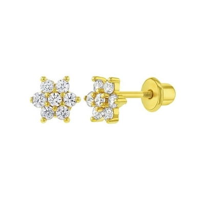 5MM 18k Gold Plated Flower Baby Earrings Perfect Gift for Kids in 925 Sterling Silver