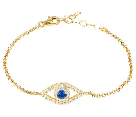 Rose Gold Thin Silver Chain Bracelet White Blue CZ Eye 925 Sterling Silver