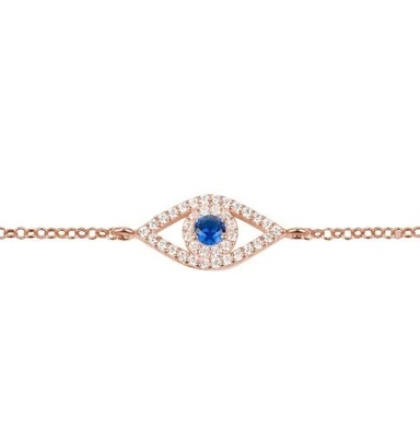 Rose Gold Thin Silver Chain Bracelet White Blue CZ Eye 925 Sterling Silver