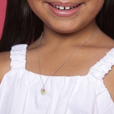 925 Sterling Silver Rainbow Enamel Daisy Pendant Necklaces for Children and Young Girls