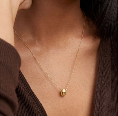Gold Plated 925 Sterling Silver Simple Single Beaded Circle Charm Pendant Necklace OEM