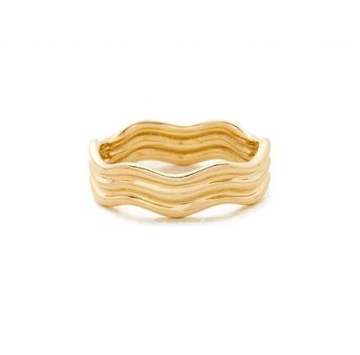 Highly Polished Unique Design 14K Gold Wave Ring for Women and Men Classic Style
