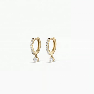 Trendy 14K Gold Plated Zircon Drop Pave Huggie Earrings with 9.5 mm Profile Diameter and 12 mm Total Drop