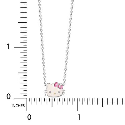 Pink White Enamel Hello Kitty Sterling Silver Pendant Rhodium Plating
