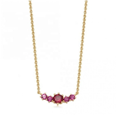 Gold Plated 925 Sterling Silver Ruby Gemstone Necklace With Cable Chain