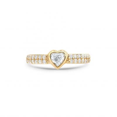 14K Gold Double Row Of Pave Diamond Heart-Shaped Gemstone Ring Perfect for Engagement