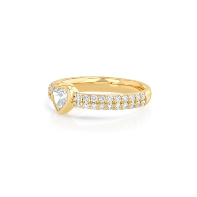 14K Gold Double Row Of Pave Diamond Heart-Shaped Gemstone Ring Perfect for Engagement