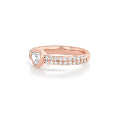14K Gold Double Row Of Pave Diamond Heart-Shaped Gemstone Ring Perfect for Engagement