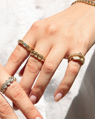 14K Gold Double Row Of Pave Diamond Heart-Shaped Gemstone Ring Perfect for Engagement