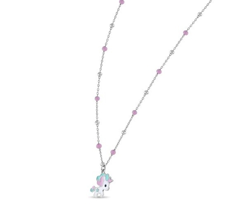 Kids Enamel Unicorn Pendant Necklace 925 Sterling Silver White Gold Plated