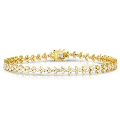 Designer 18K Gold 925 Sterling Silver Flower Charm Women Tennis Bracelet with ZIRCON