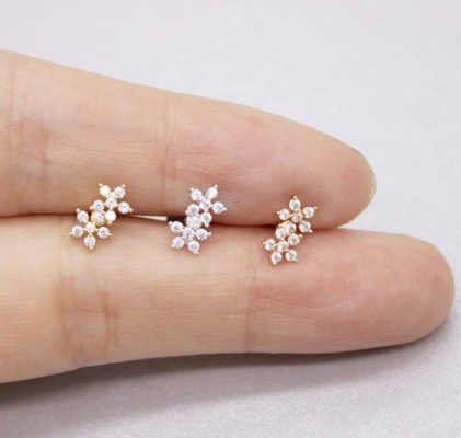 Classic Style Double Flowers Ball Back Flat Back 925 Sterling Silver Earrings for Girls