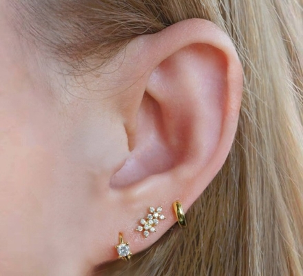 Classic Style Double Flowers Ball Back Flat Back 925 Sterling Silver Earrings for Girls