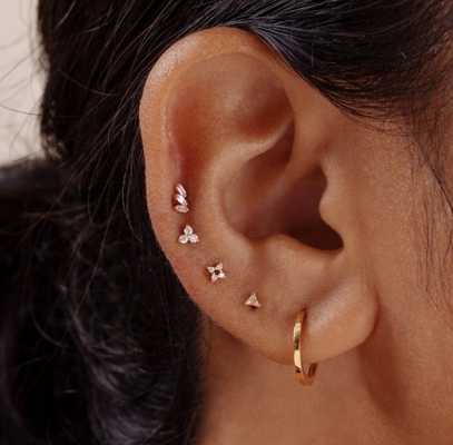 Triple White Cubic Zircon Threaded Flat Back 925 Sterling Silver Earrings Express Shipping