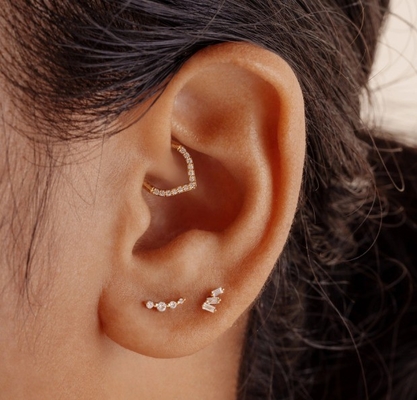 Triple White Cubic Zircon Threaded Flat Back 925 Sterling Silver Earrings Express Shipping