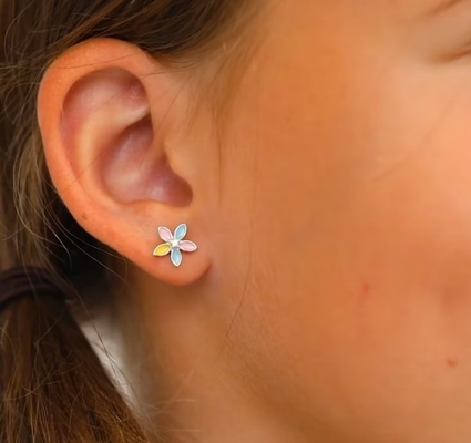 Yellow Enamel Multi Color Flower Stud Earrings 925 Sterling Silver Flower Studs