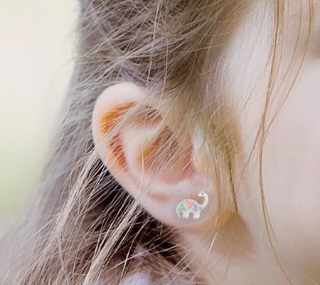 Multicolored Enamel Dinosaur Stud Earrings 925 Sterling Silver For Little Girls