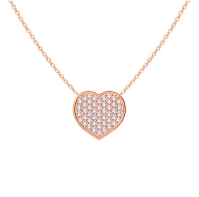 18" Chain Length Round Cut Diamond 925 Sterling Silver Heart Pendant Necklace for Women