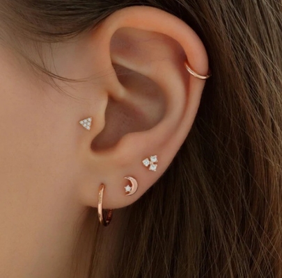 925 Sterling Silver Tiny CZ Moon Piercing Stud Earring with Ball Screw Back Closure