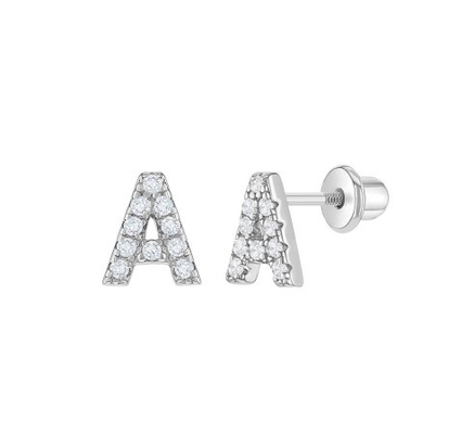 White CZ Letter Stud Earrings Micron Pave Custom Letter Earrings