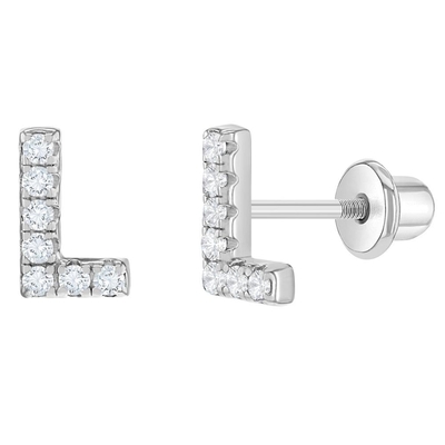 White CZ Letter Stud Earrings Micron Pave Custom Letter Earrings