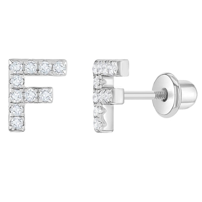 White CZ Letter Stud Earrings Micron Pave Custom Letter Earrings
