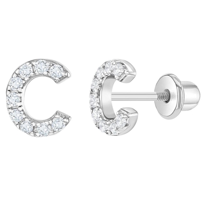 White CZ Letter Stud Earrings Micron Pave Custom Letter Earrings