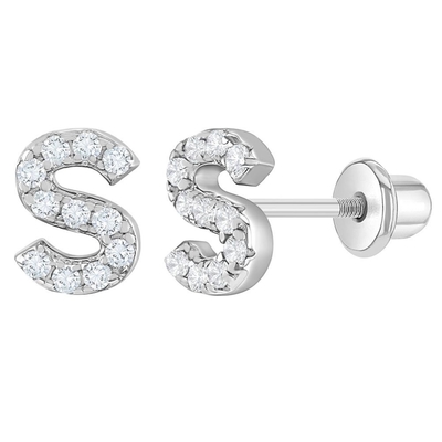 White CZ Letter Stud Earrings Micron Pave Custom Letter Earrings