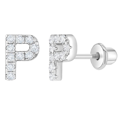 White CZ Letter Stud Earrings Micron Pave Custom Letter Earrings