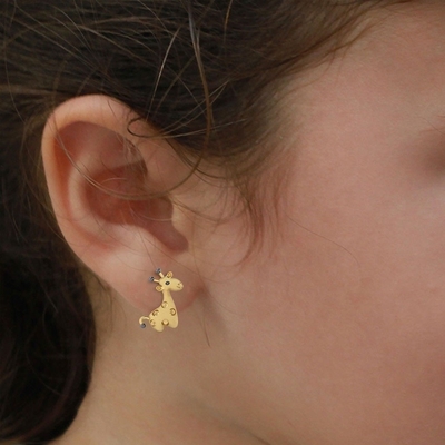 Micro Insert Technology Sterling Silver Children's Body Jewelry Giraffe Stud Earrings