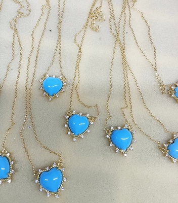 925 Sterling Silver Chain Jewelry Diamond And Turquoise Heart Twist Necklace No Pearl Chain