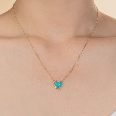 925 Sterling Silver Chain Jewelry Diamond And Turquoise Heart Twist Necklace No Pearl Chain