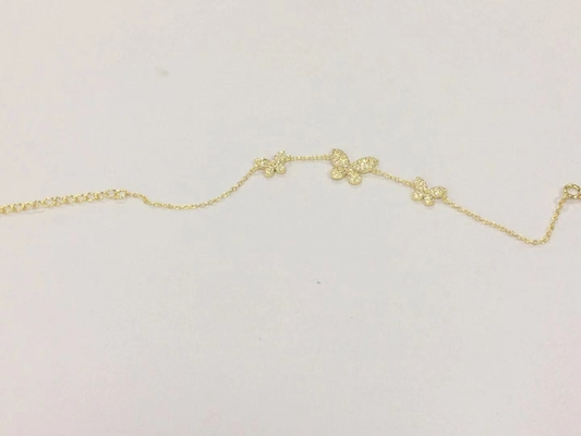 14K Gold Triple Butterfly Chain Bracelet Clear CZ Silver Chain Bracelet 925