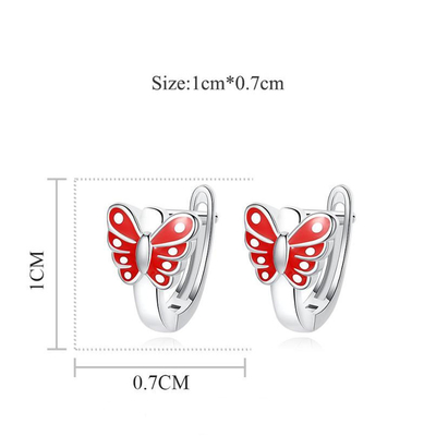 Butterfly Red Enamel Childrens Sterling Silver Hoop Earrings White Gold Plated