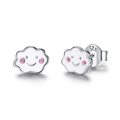 Rhodium Plated 925 Silver Clouds Enamel Stud Earrings for Baby Children Little Girl