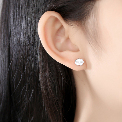 Rhodium Plated 925 Silver Clouds Enamel Stud Earrings for Baby Children Little Girl