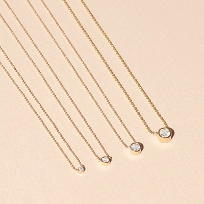 Simple 925 Sterling Silver Solitaire Diamond CZ Necklace in 7mm/10mm/15mm Stone Sizes