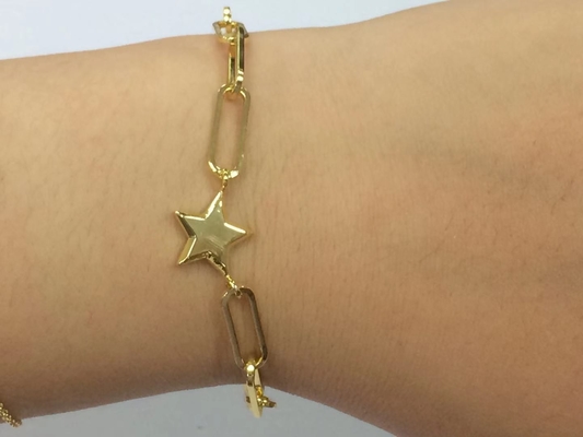 Zircon Stone 925 Sterling Silver Tiny Star Curb Chain Bracelet with 18K Gold Plating