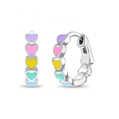 Offer OEM ODM Fine Jewelry 925 Sterling Silver Heart Shaped Enamel Huggie Earrings