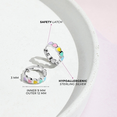 Offer OEM ODM Fine Jewelry 925 Sterling Silver Heart Shaped Enamel Huggie Earrings