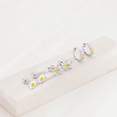 Offer OEM ODM Fine Jewelry 925 Sterling Silver Heart Shaped Enamel Huggie Earrings