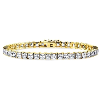Unisex Handmade 18K Gold Hip Hop Iced Square Cut Diamond CZ 925 Sterling Silver Stacking Tennis Bracelet