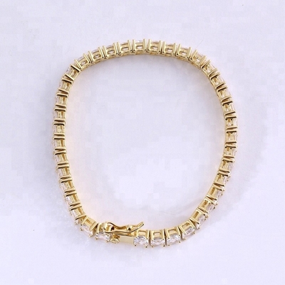 Unisex Handmade 18K Gold Hip Hop Iced Square Cut Diamond CZ 925 Sterling Silver Stacking Tennis Bracelet