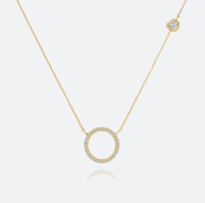 Gold Plated S925 Silver Circle Pendant CZ Necklace for Women 925 Sterling Silver