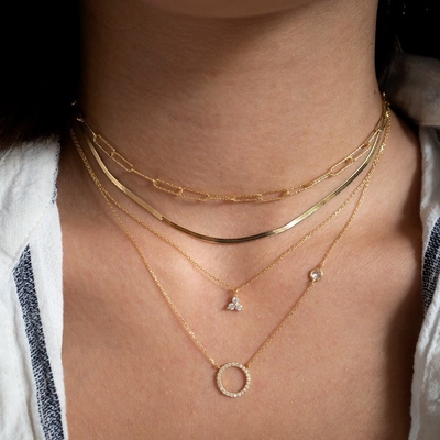 Gold Plated S925 Silver Circle Pendant CZ Necklace for Women 925 Sterling Silver
