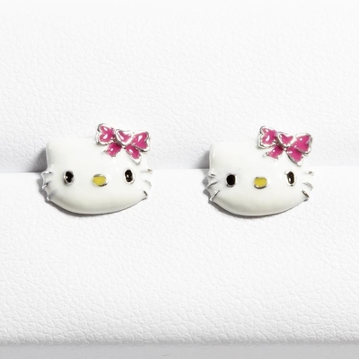 Colorful Enamel Hello Kitty Earring Studs With Black Gold And Silver Plating